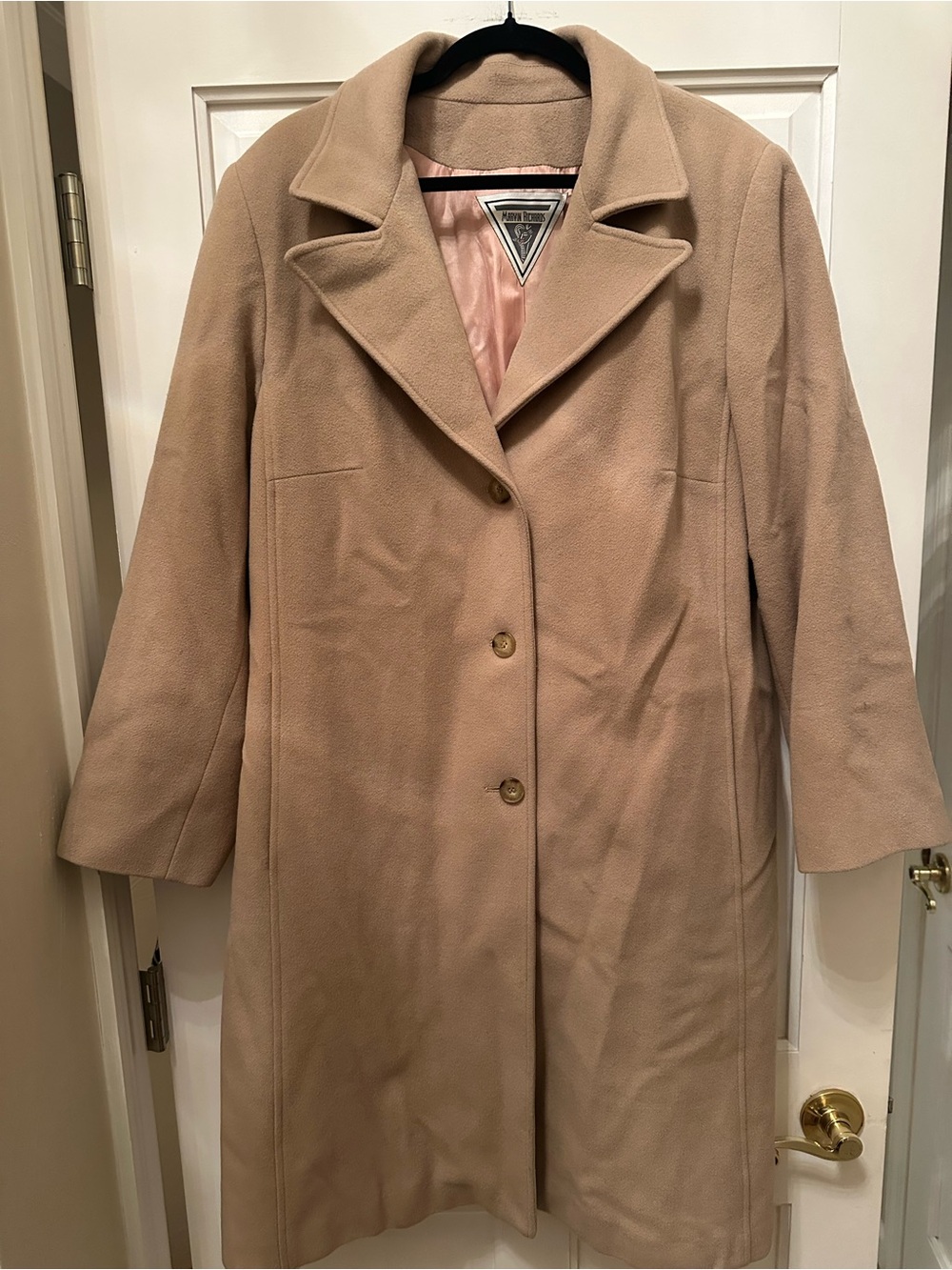 Vintage Marvin Richards 100% Wool Camel Trench Coat Pink Lined